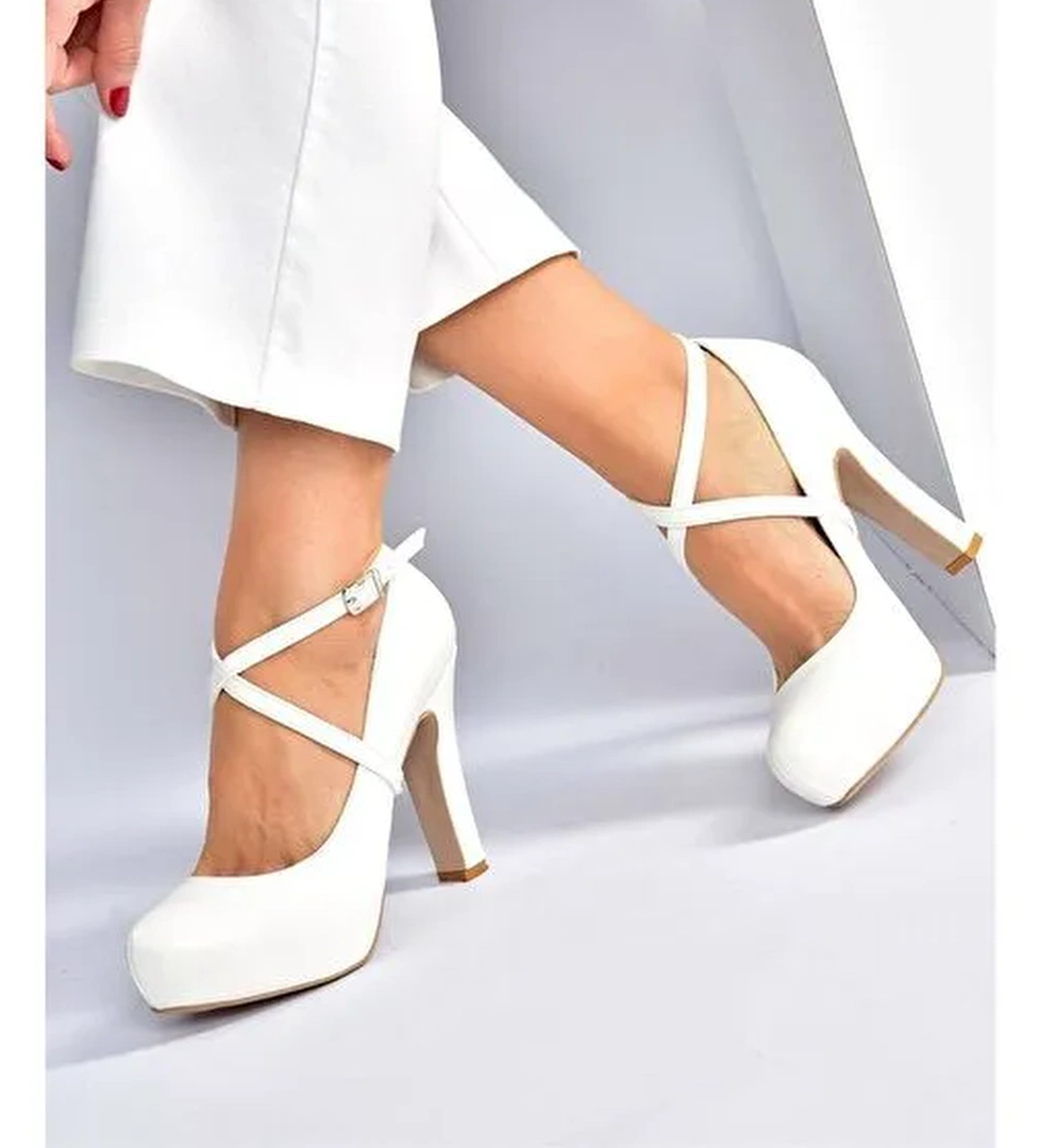 Beyaz Platform Topuklu Kadın Abiye Ayakkabı M348007609 - Görsel 1
