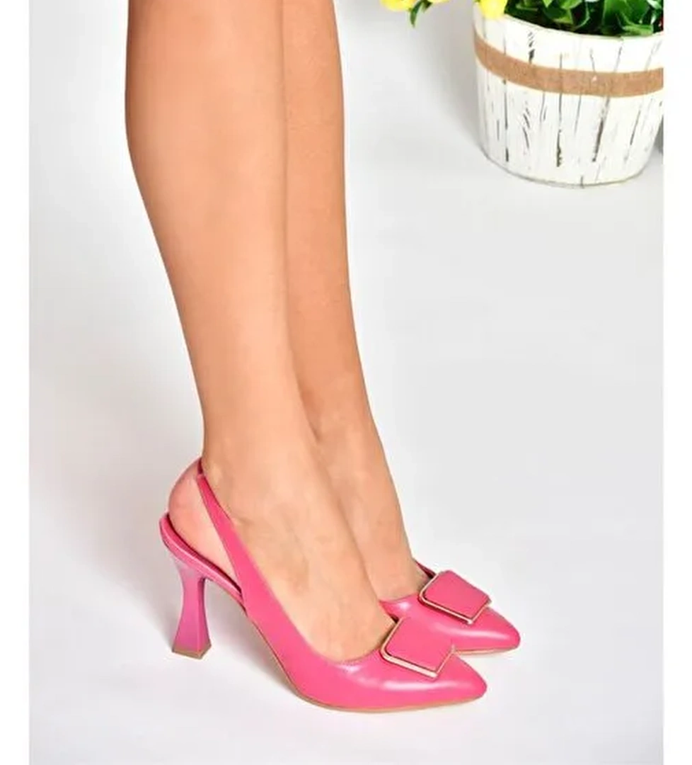 P250148209 Fuşya Tokalı Kalın Topuklu Kadın Ayakkabı - Görsel 1