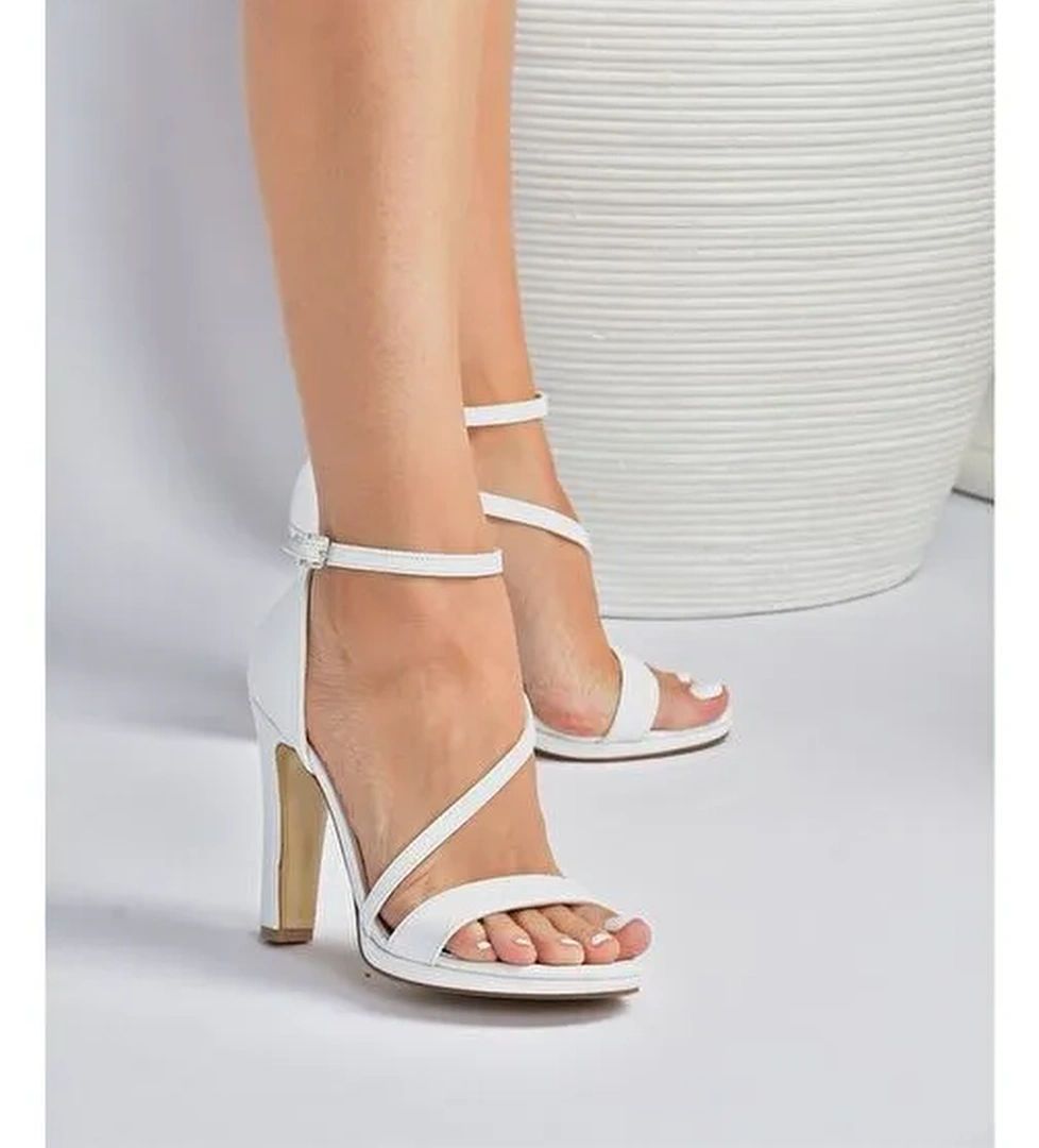 Beyaz Kalın Topuklu Kadın Ayakkabı M348072209 - Görsel 1