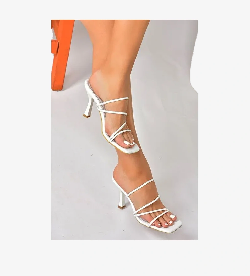 Fox Shoes Beyaz Kadın Topuklu Terlik 10219 - Görsel 1