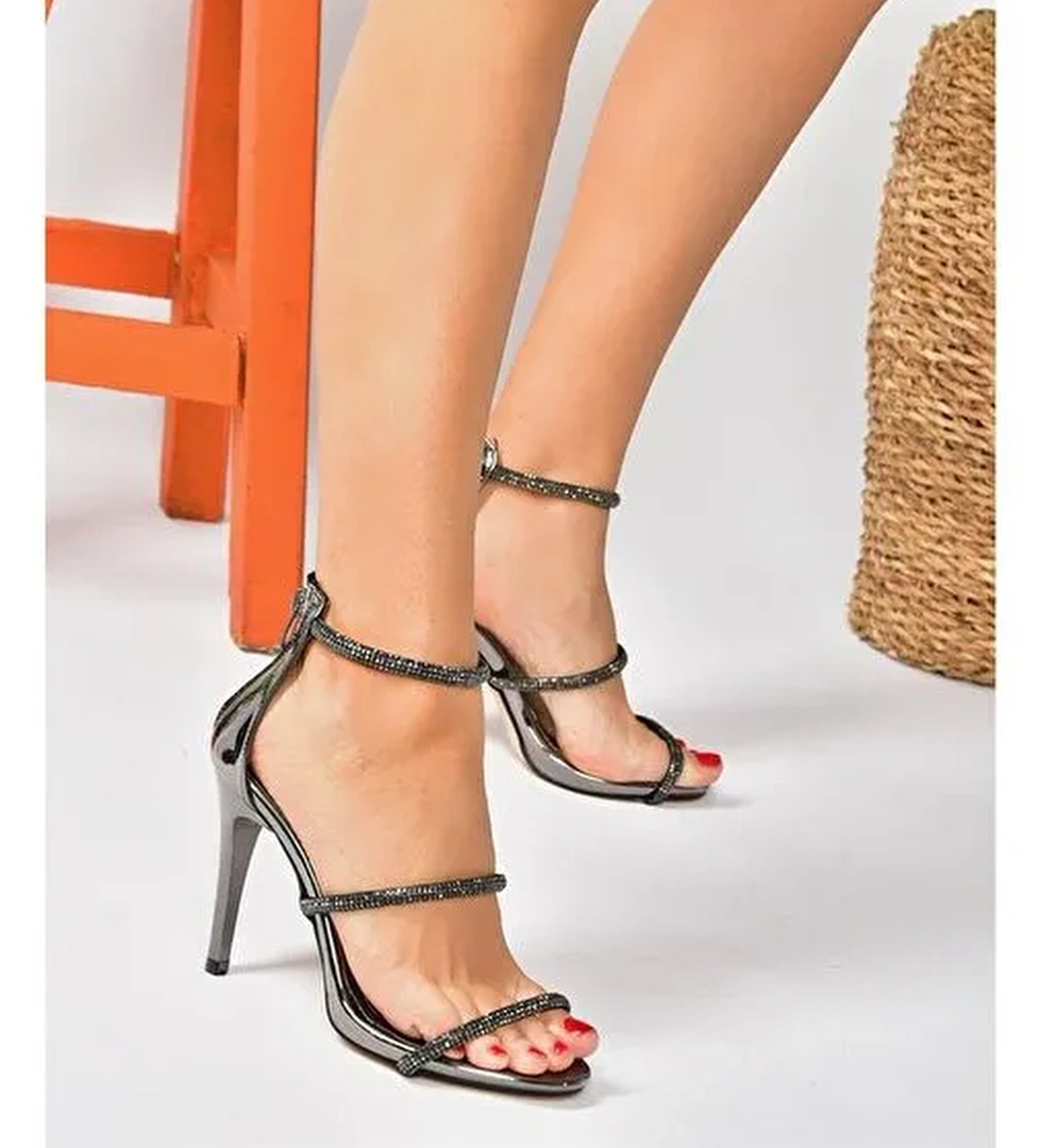 Platin Ayna İnce Topuklu Kadın Abiye Ayakkabı P251800134 - Görsel 1