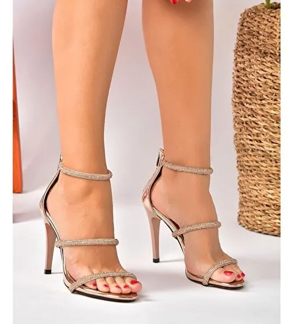 Bronz Ayna İnce Topuklu Kadın Abiye Ayakkabı P251800134 - Görsel 1