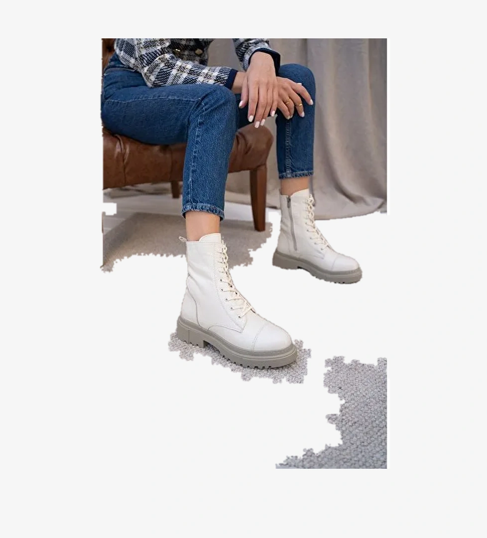 Yule Ekru Deri Bot - Görsel 1