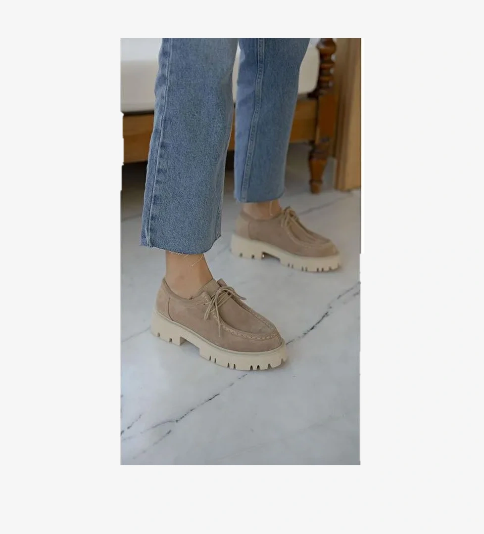 Ece'nin Butiği Bej Kadın Süet Günlük Ayakkabı Stew-465 - Görsel 1