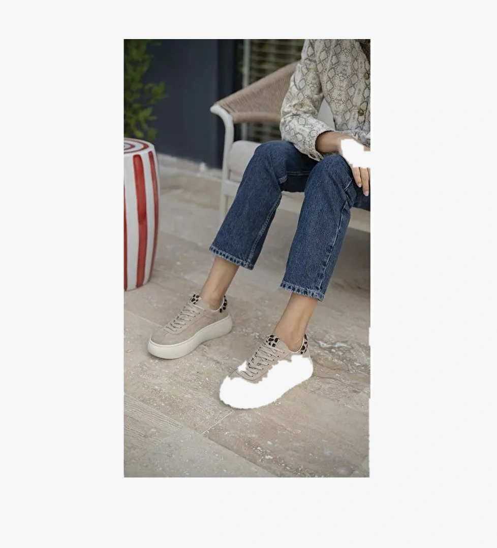 Ece'nin Butiği Bej Kadın Süet Sneaker Baena-44 - Görsel 1