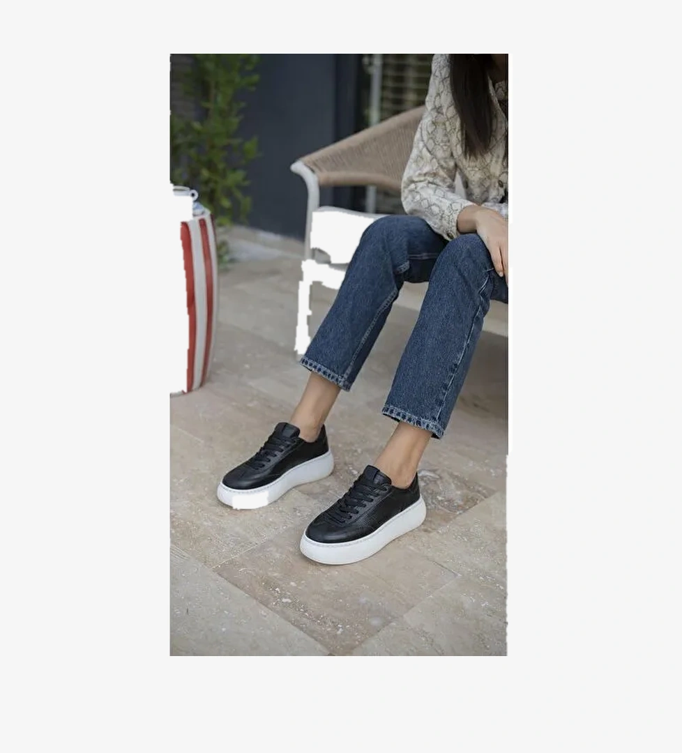 Ece'nin Butiği Siyah Kadın Deri Sneaker Baena-1 - Görsel 1