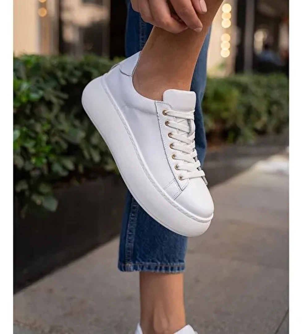 Ece'nin Butiği Beyaz Kadın Deri Sneaker Finn-48 - Görsel 1