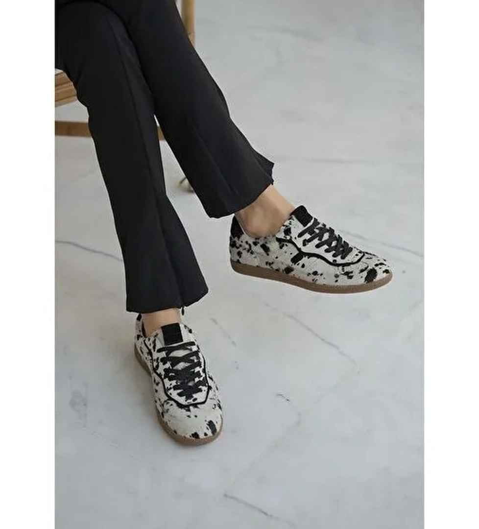 Solomon Siyah Desen Hakiki Deri Kadın Spor Ayakkabı - Görsel 1