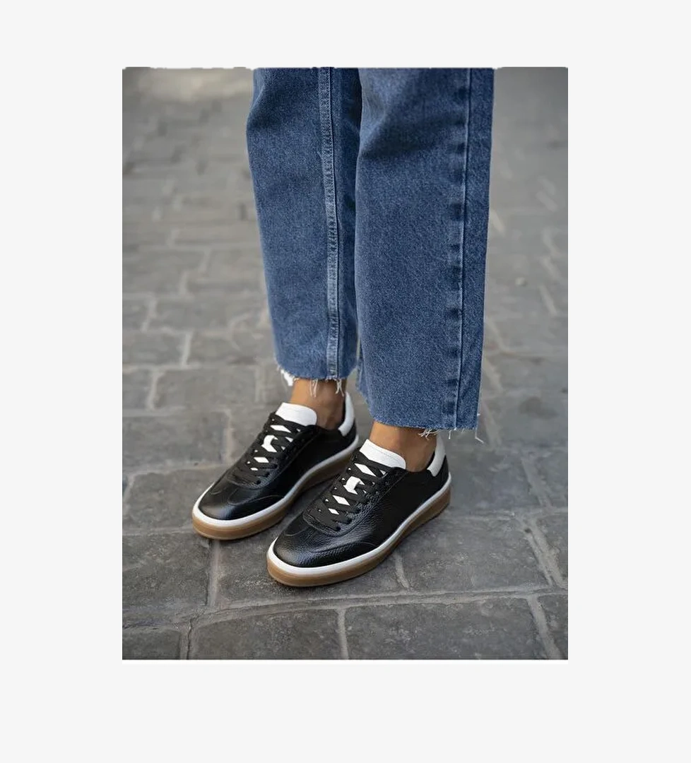 Ece'nin Butiği Siyah-Beyaz Kadın Deri Sneaker Kubo-1 - Görsel 1