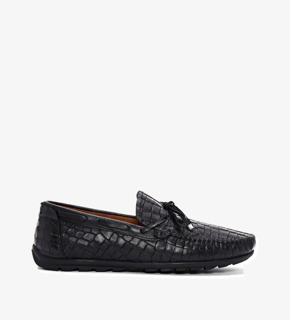 Erkek Siyah Kroko Desenli Deri Casual Loafer 25SFD7544E3 - Görsel 1