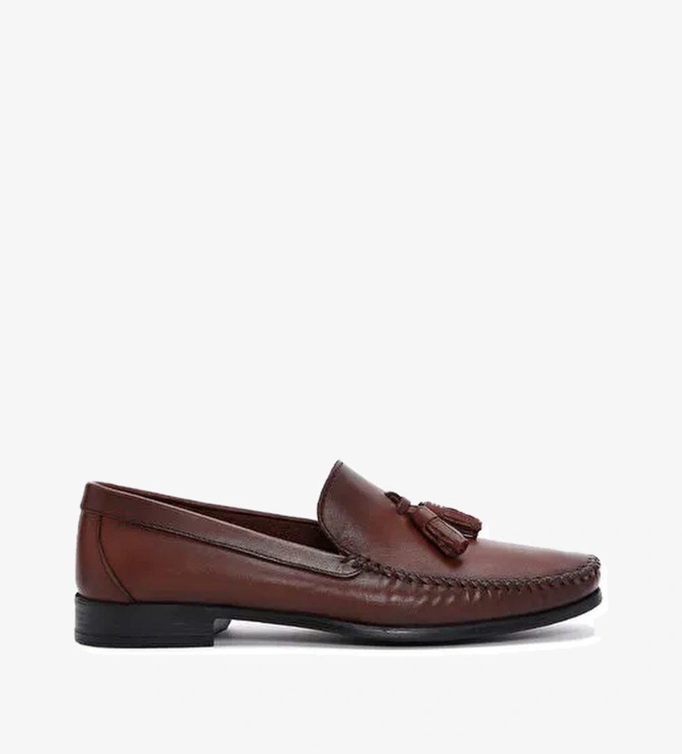 Erkek Kahverengi Püsküllü Deri Casual Loafer 25SFD754218 - Görsel 1