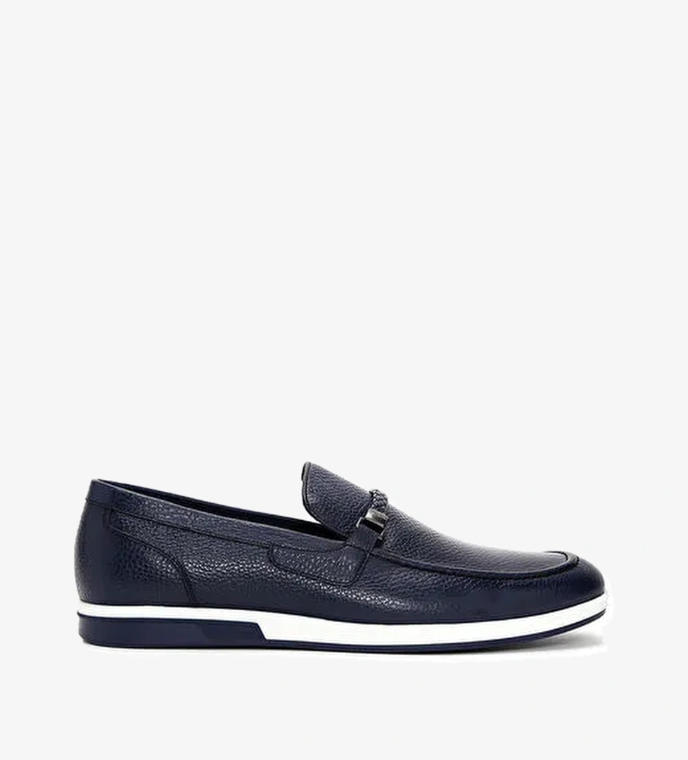 Erkek Lacivert Deri Casual Loafer 25SFD6006FT - Görsel 1