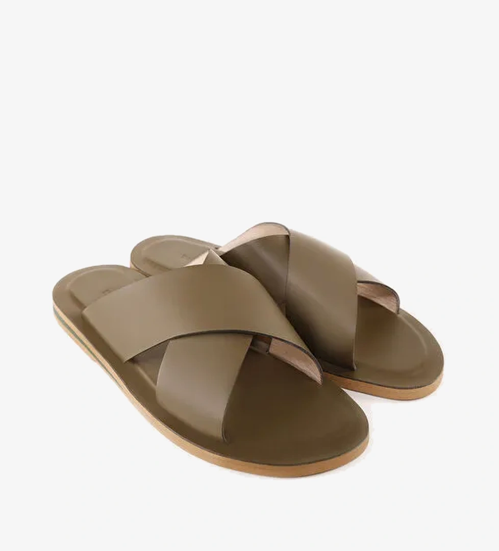 Yargıcı Yeşil Erkek Deri Terlik 24YEAY4491X - Görsel 1