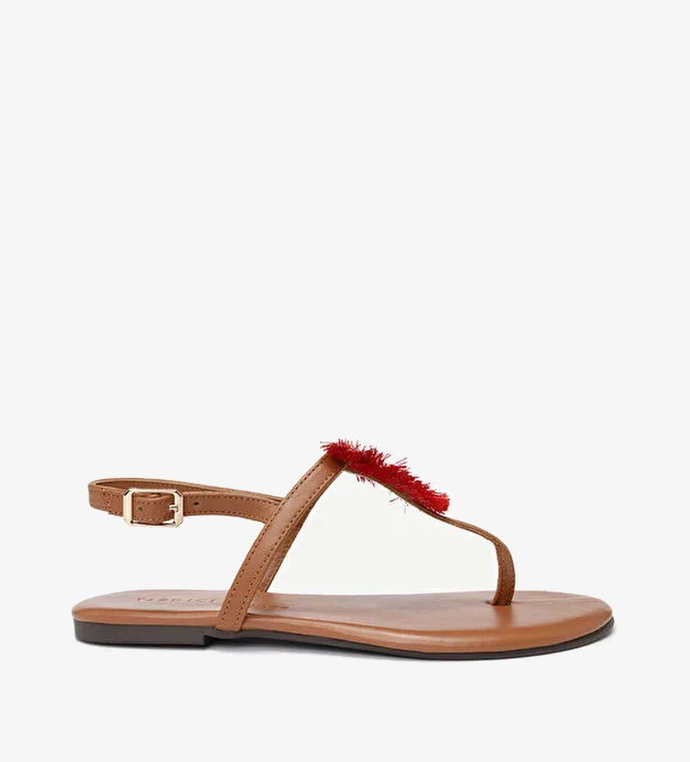 Yargıcı Taba-Kırmızı Kadın Deri Sandalet 23YKAY4017X - Görsel 1