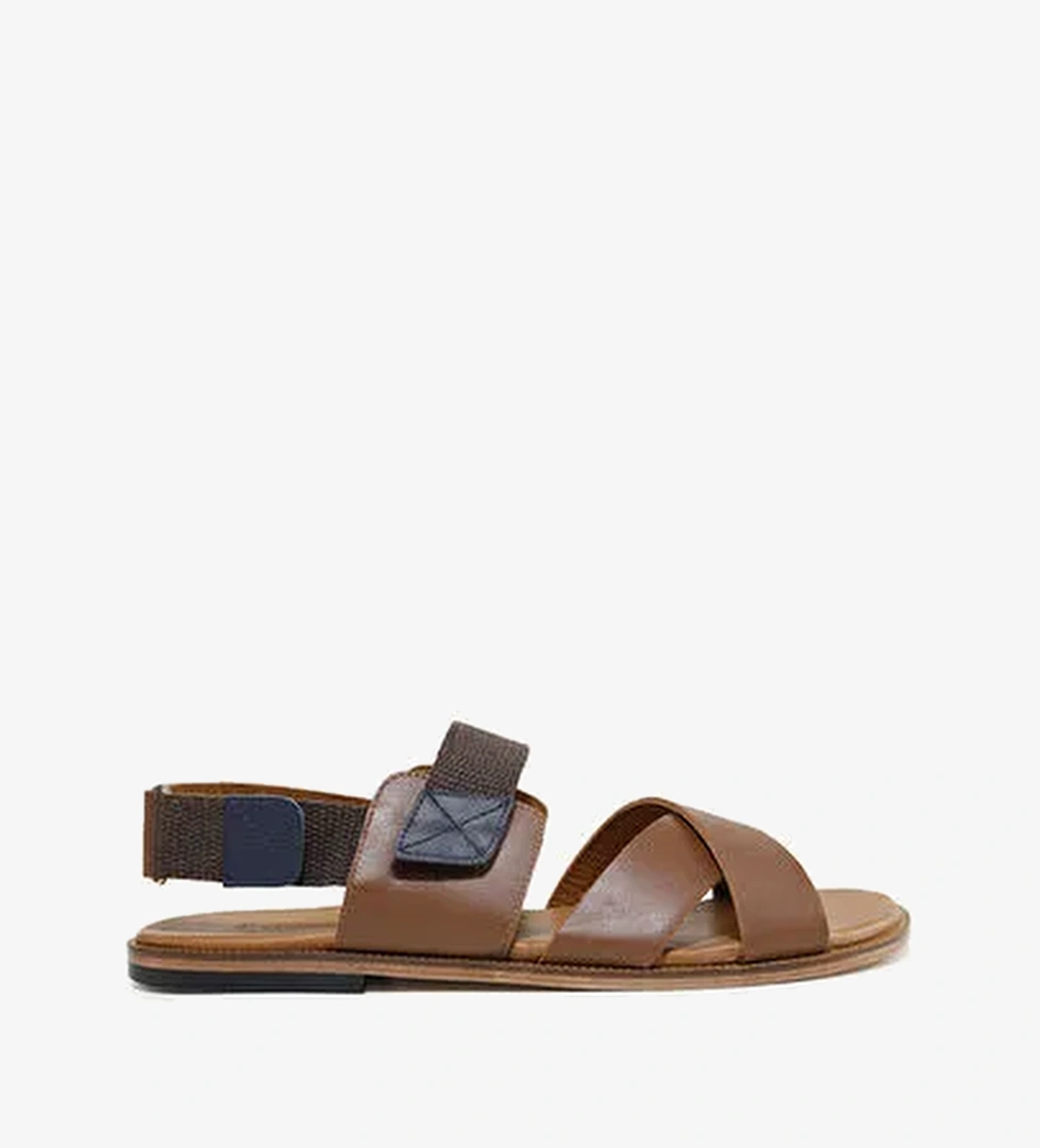 Yargıcı Taba Erkek Deri Sandalet 24YEAY4481X - Görsel 1