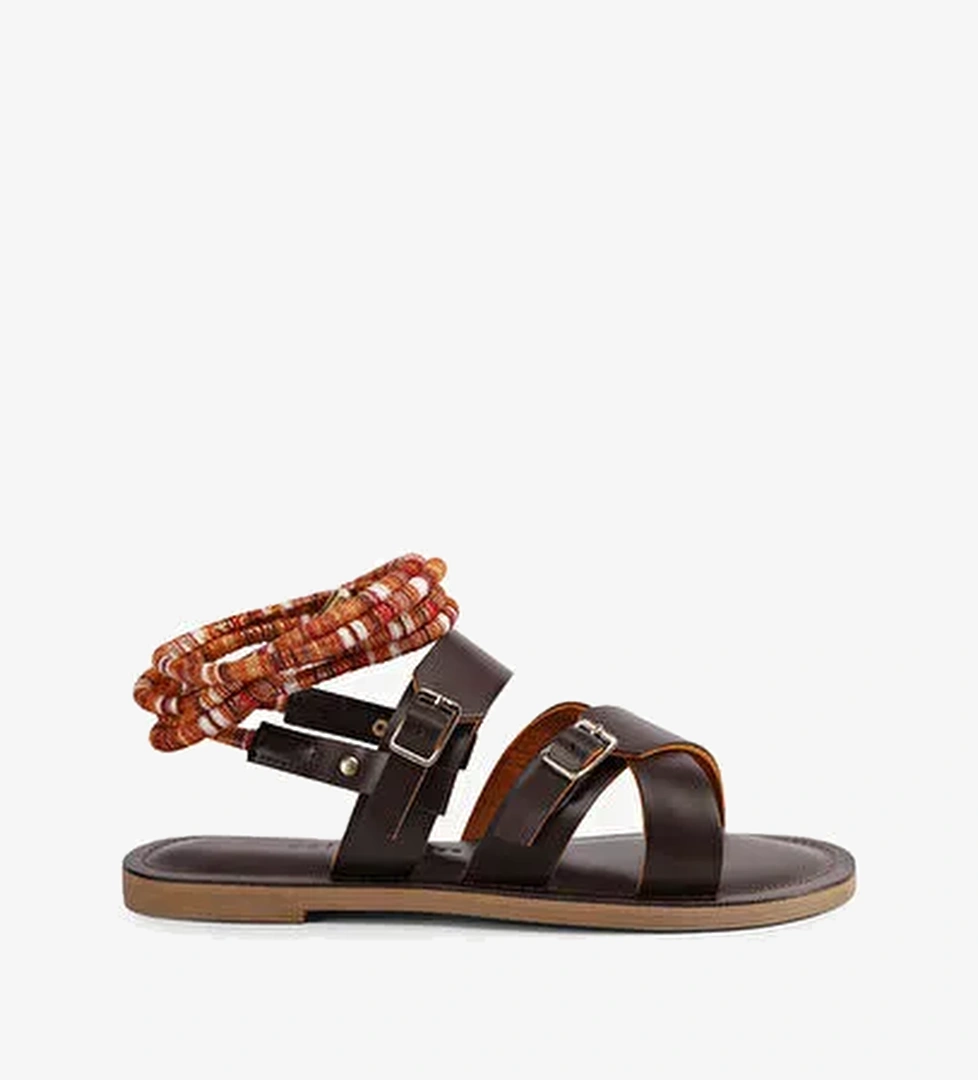 ARKADAN BAĞLI DERİ SANDALET - Görsel 1