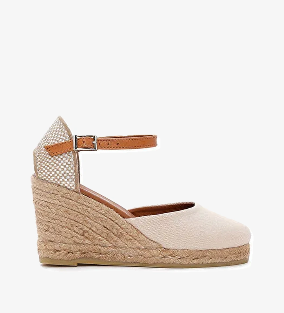 Kadın Bej Bilekten Bantlı Dolgu Topuklu Espadril 25SFD20586F - Görsel 1