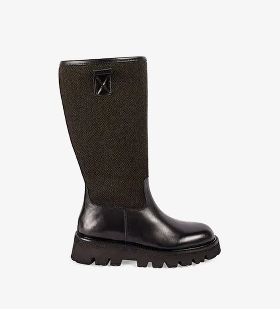 Yargıcı Yargıcı Haki KUMAŞ DETAYLI DERİ UZUN BOT | Boyner Haki - 1. görsel