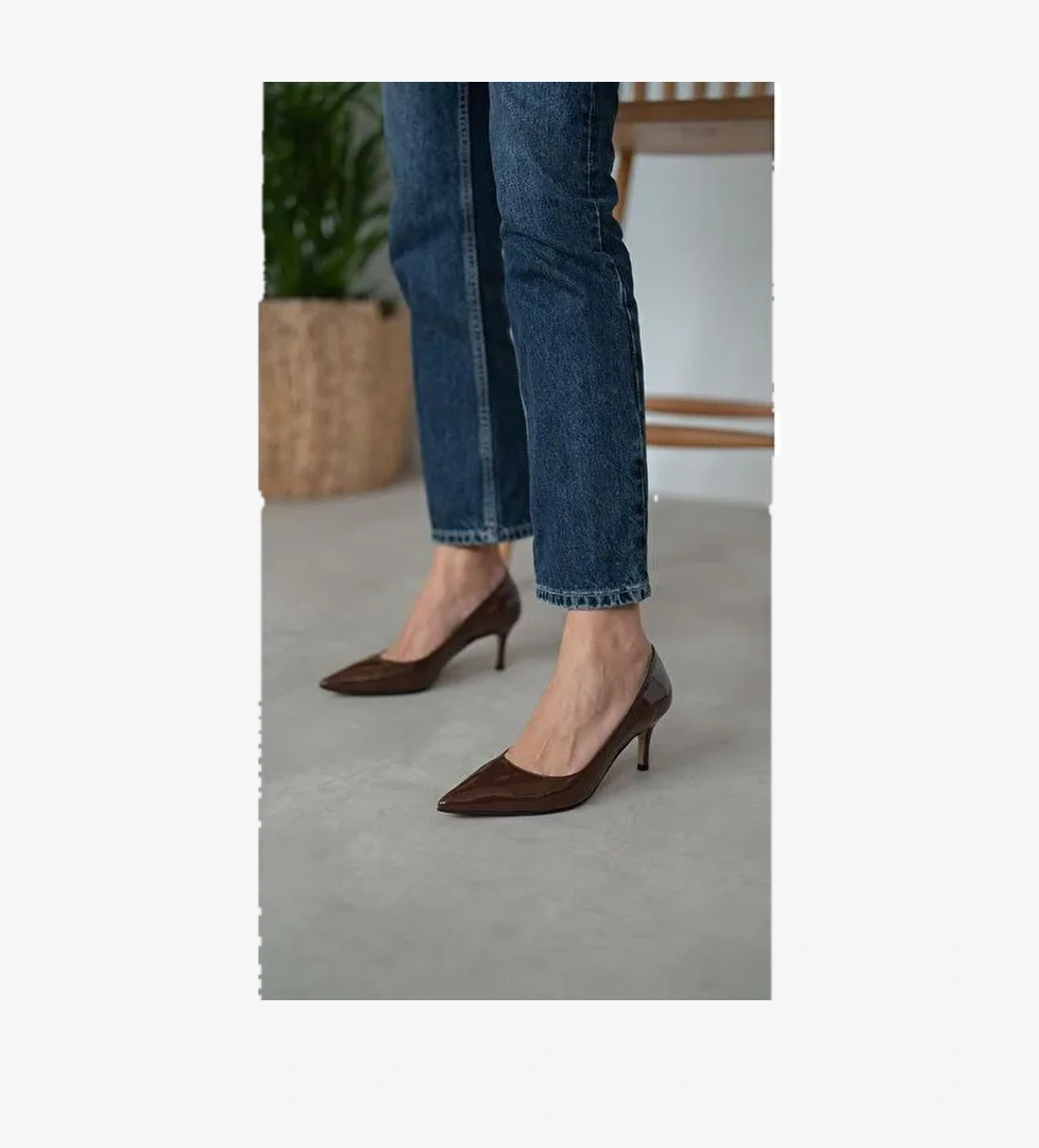 Brant Kahve Rugan Hakiki Deri Topuklu Ayakkabı - Görsel 1