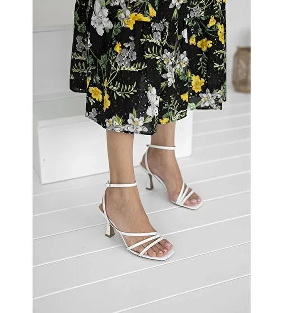 Tobias Beyaz Hakiki Deri Topuklu Ayakkabı - Görsel 1