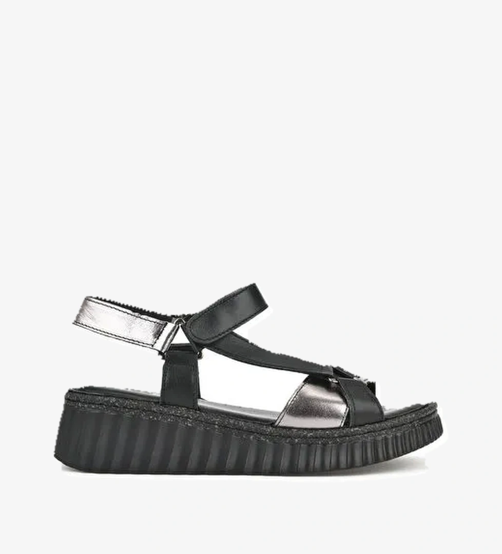 Ziya Siyah-Gümüş Kadın Deri Sandalet 1511008Z413_000 - Görsel 1