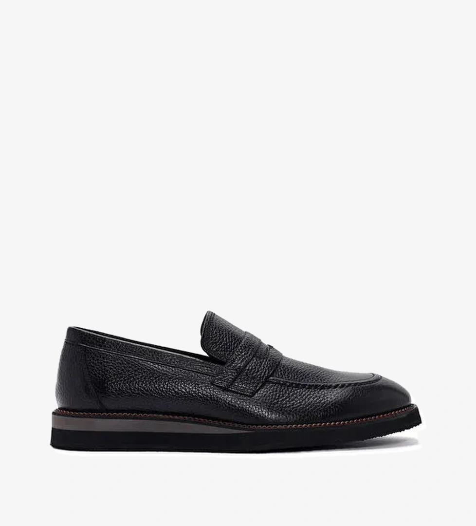 Erkek Siyah Deri Casual Loafer 24SFD6271FT - Görsel 1
