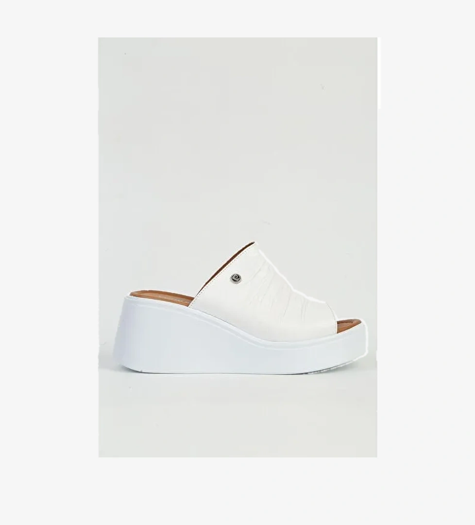 Pierre Cardin Hakiki Deri Beyaz Kadın Terlik PC-54610 - Görsel 1