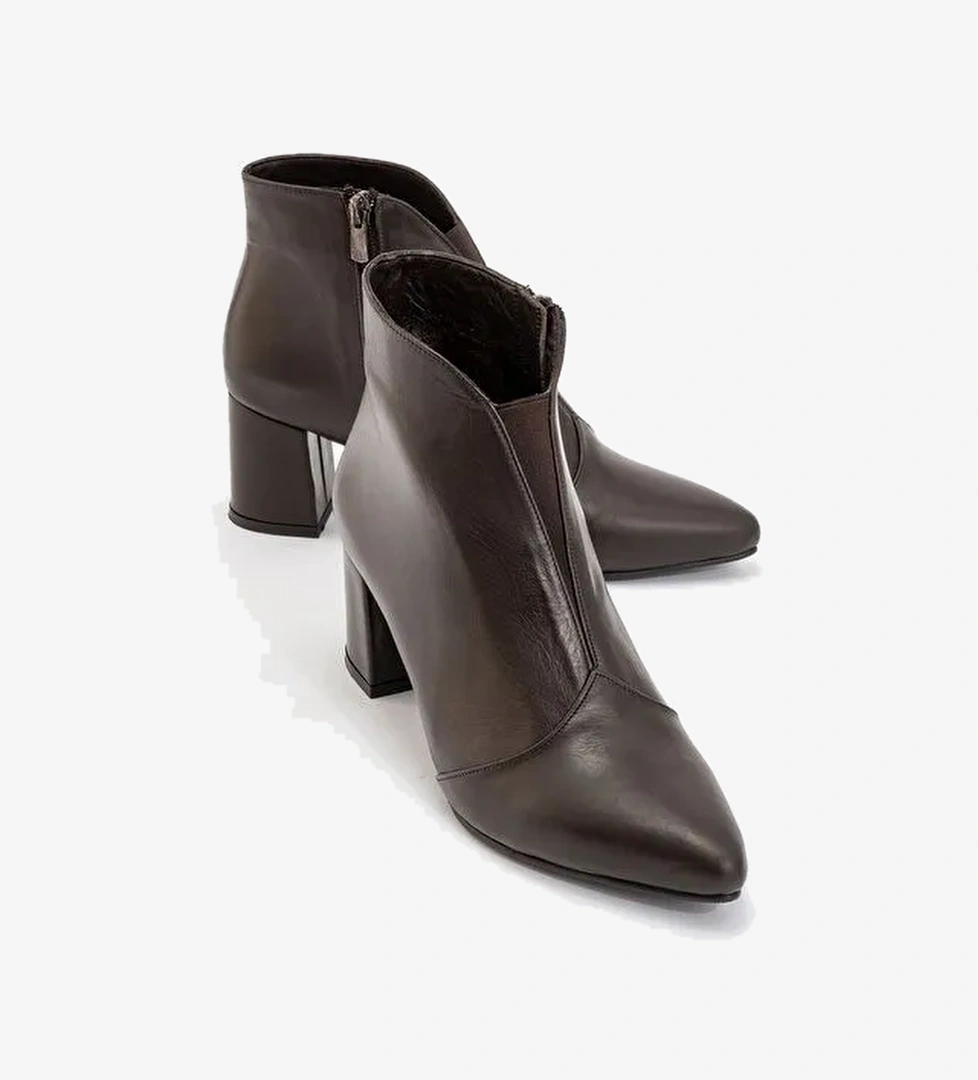FİNDA Kahverengi Cilt Hakiki Deri Kadın Topuklu Bot - Görsel 1