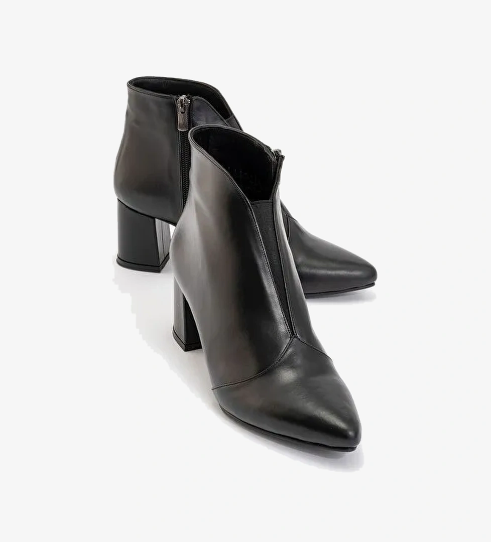FİNDA Siyah Hakiki Deri Kadın Kalın Topuklu Bot - Görsel 1
