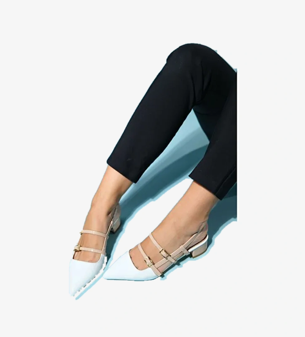 CENOVA Beyaz-Bej Rugan Kadın Topuklu Sandalet - Görsel 1