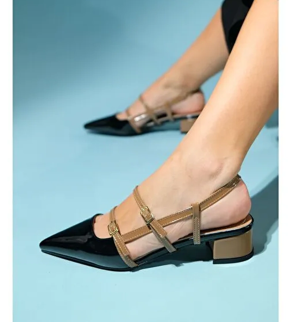 CENOVA Siyah-Kahve Rugan Kadın Topuklu Sandalet - Görsel 1