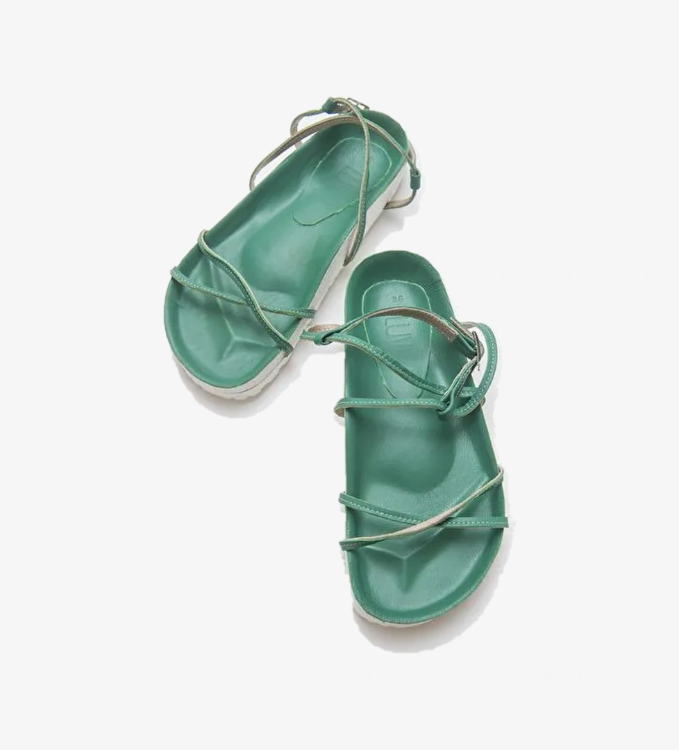 MUSE Hakiki Deri Yeşil Kadın Sandalet - Görsel 1