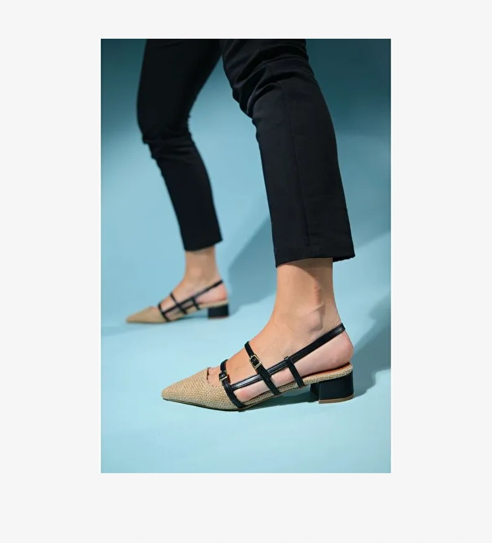 Luvi Shoes Siyah-Ten Kadın Hasır Topuklu Sandalet 79-400 - Görsel 1