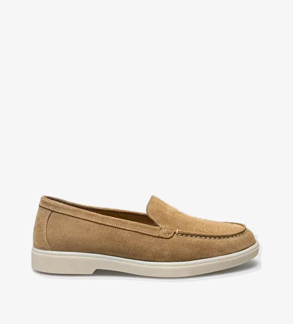 %100 Hakiki Deri Taba Süet Kadın Loafer - Görsel 1