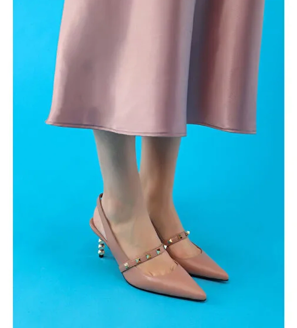 Vina Gerçek Deri Kadın Topuklu Sandalet Pudra - Görsel 1