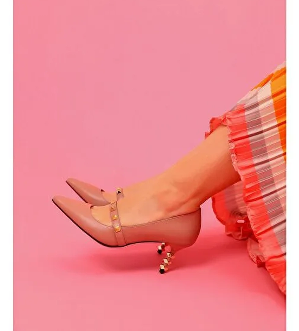 Veruca Gerçek Deri Kadın Topuklu Ayakkabı Pudra - Görsel 1