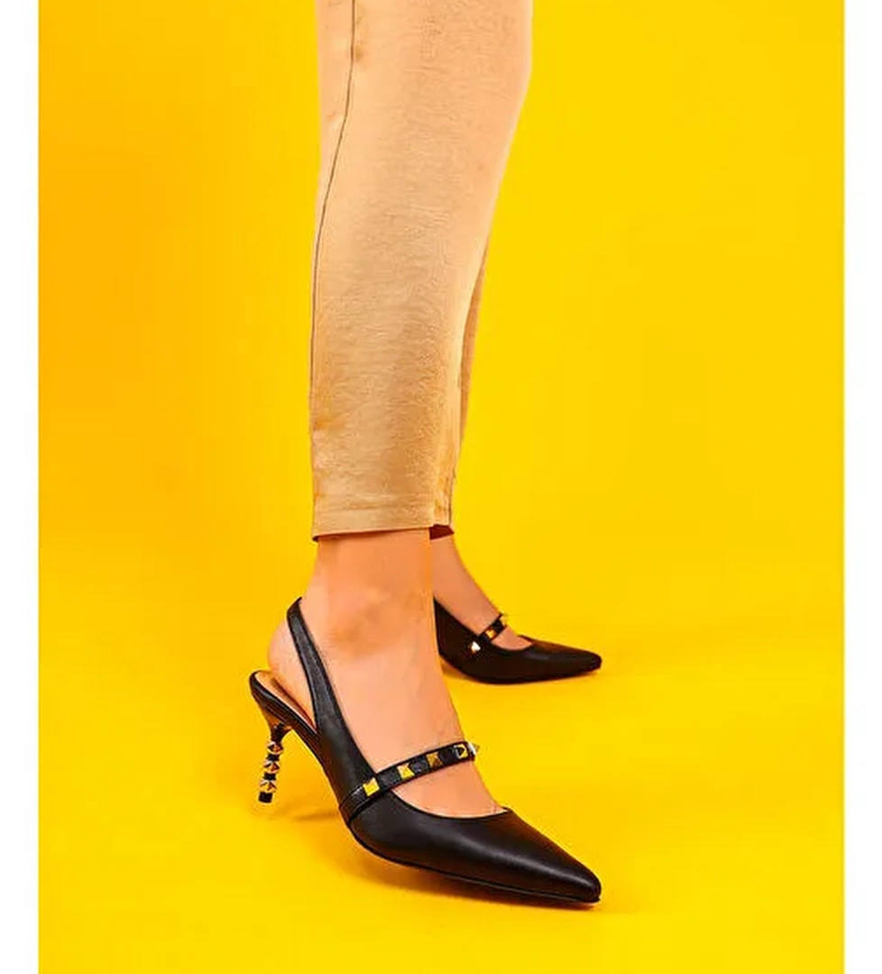 Vina Gerçek Deri Kadın Topuklu Sandalet Siyah - Görsel 1