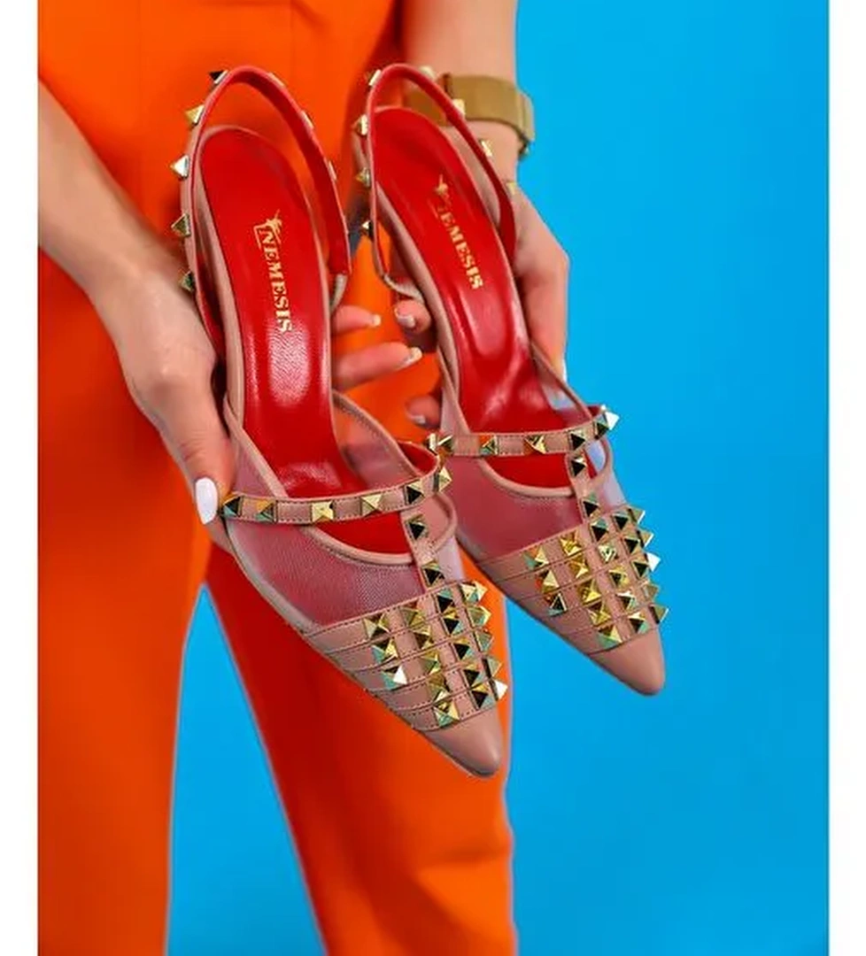 Vonda Gerçek Deri Kadın Topuklu Sandalet Pudra - Görsel 1