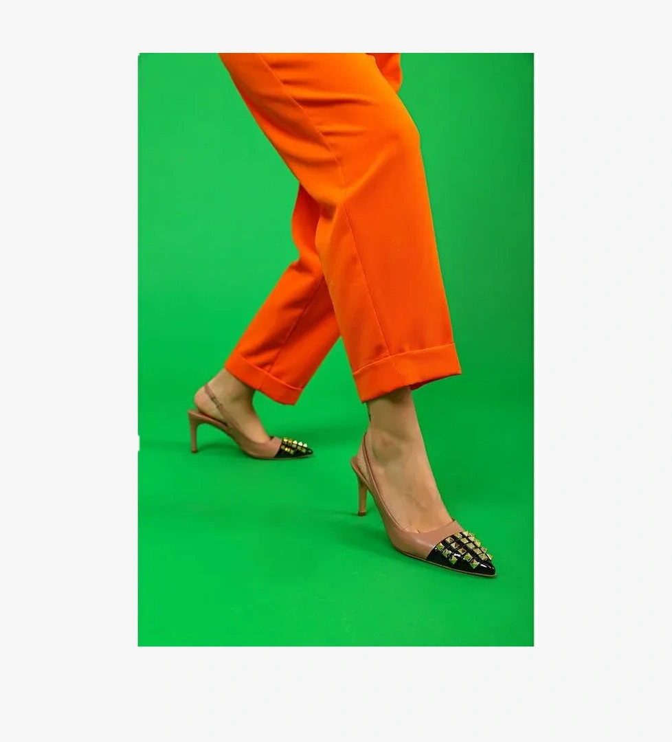 Verna Gerçek Deri Kadın Topuklu Sandalet Pudra - Görsel 1