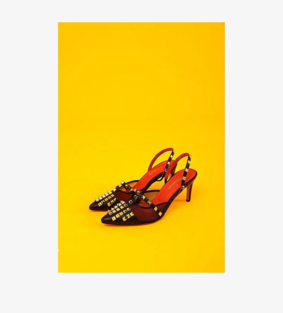 Vonda Gerçek Deri Kadın Topuklu Sandalet Siyah - Görsel 1