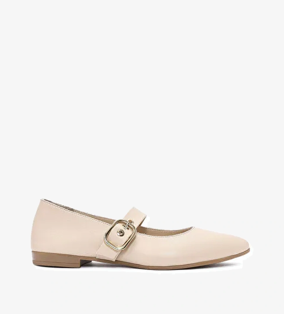 Kadın Bej Tokalı Deri Babet 25SFD202118 - Görsel 1