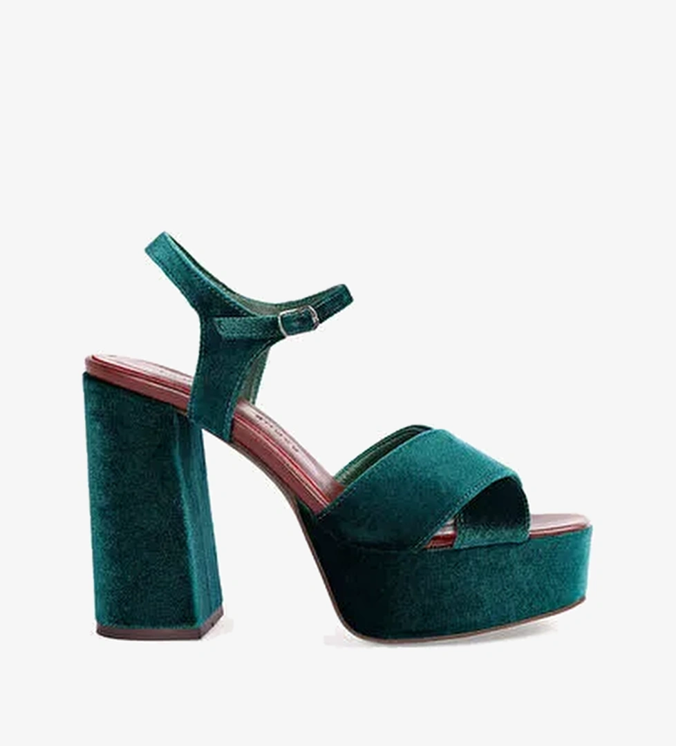Yargıcı Yeşil Kadın Kadife Topuklu Ayakkabı 23KKAY4494X - Görsel 1