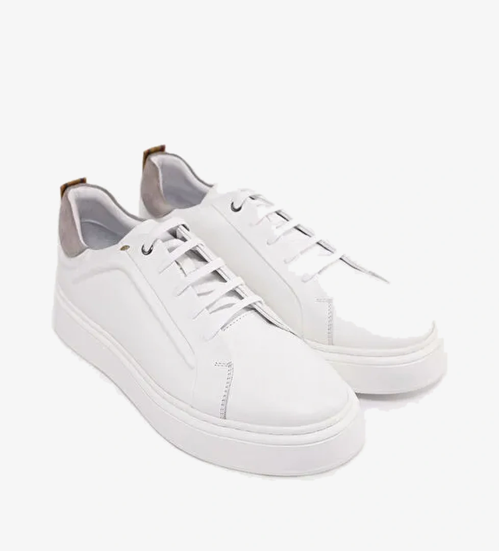 Silikon Kabartmanlı Deri Bağlı Sneakers - Görsel 1