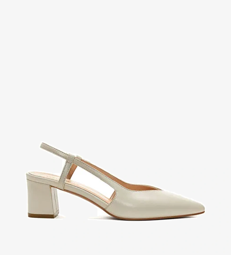 Kadın Bej Arkası Açık Topuklu Deri Ayakkabı 25SFD160018 - Görsel 1