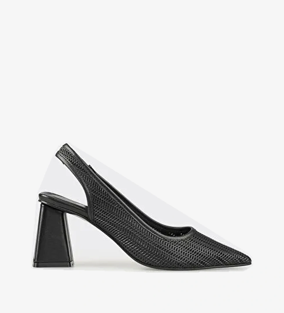 Siyah Deri Kadın Topuklu Ayakkabı - Görsel 1