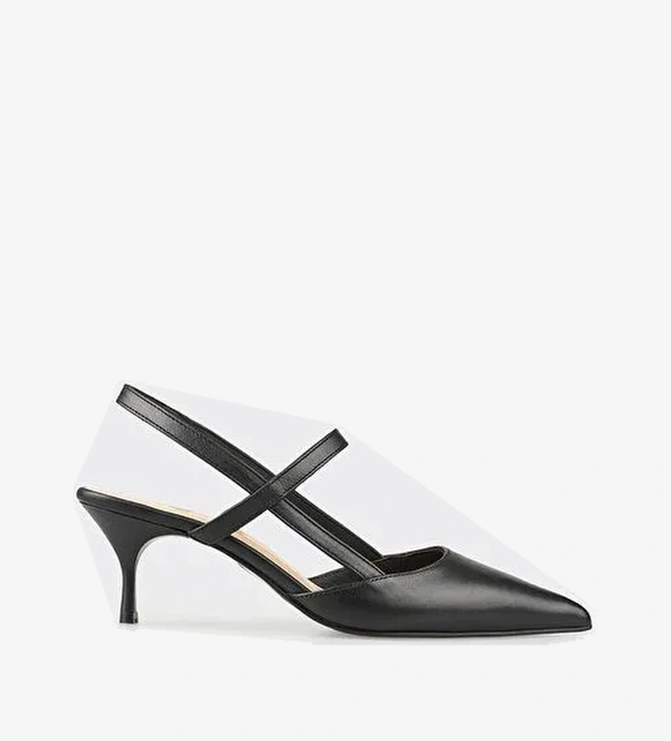 Siyah Deri Kadın Topuklu Ayakkabı - Görsel 1