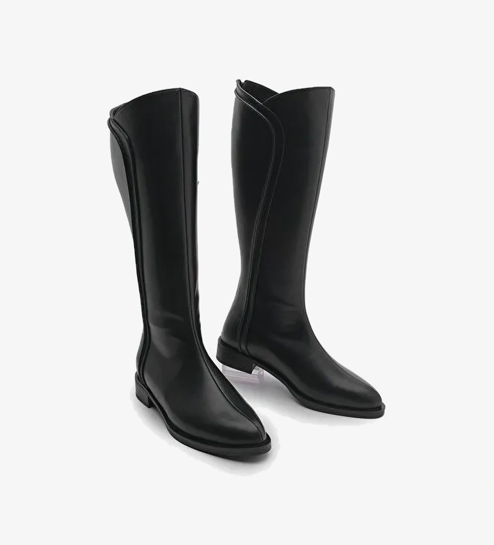 Kadın Arkadan Fermuarlı Dikiş Detaylı Günlük Çizme Karvin Siyah - Görsel 1