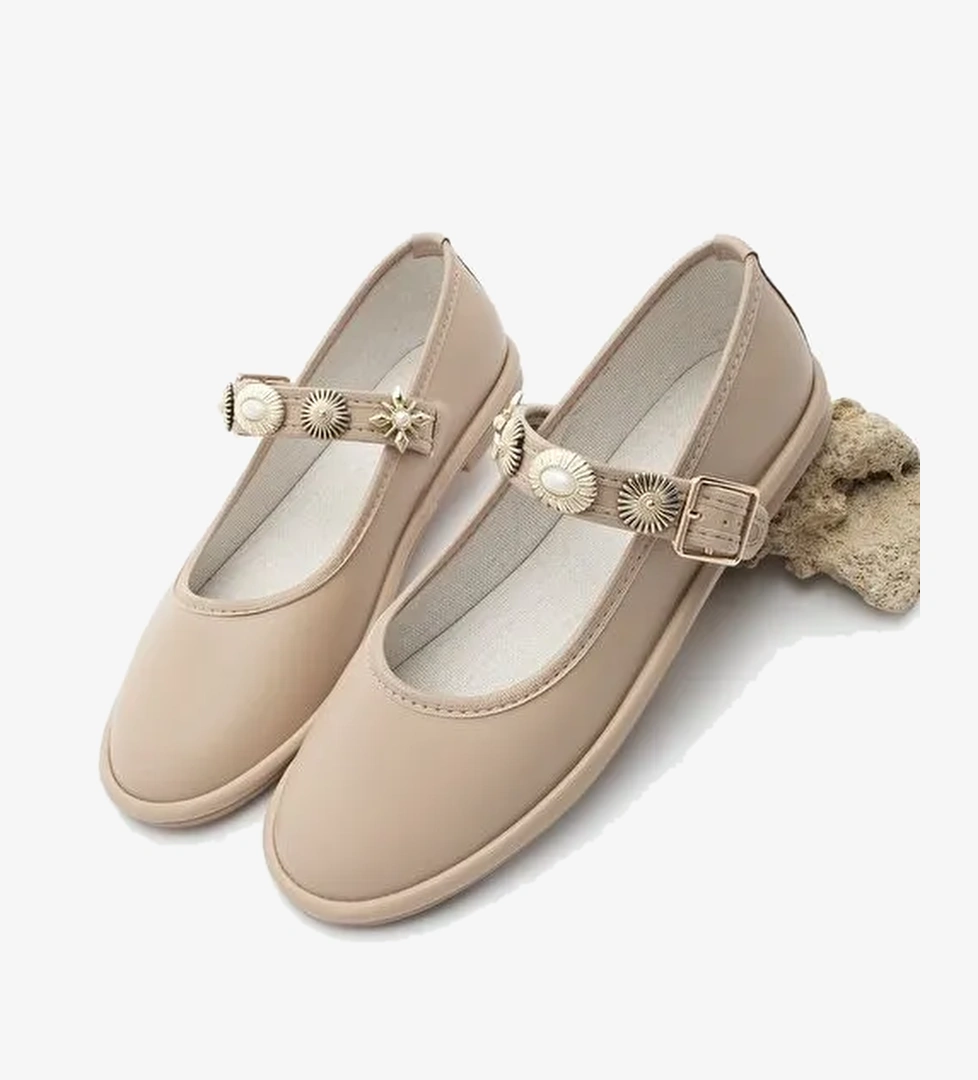 Marjin Kadın Tokalı Babet Semura Bej - Görsel 1