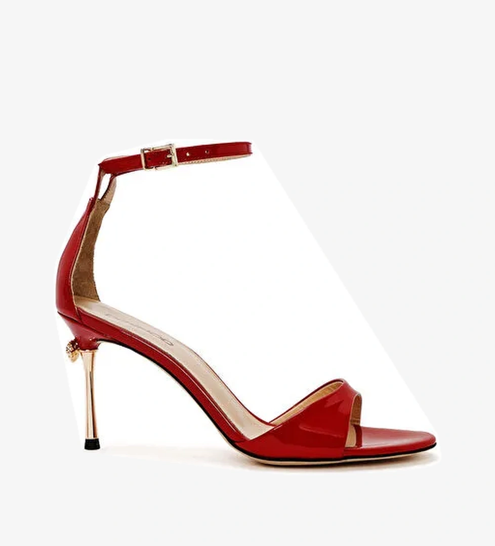 Kadın Kırmızı Bilekten Bantlı Yüksek İnce Topuklu Rugan Deri Ayakkabı 25SFD120216 - Görsel 1