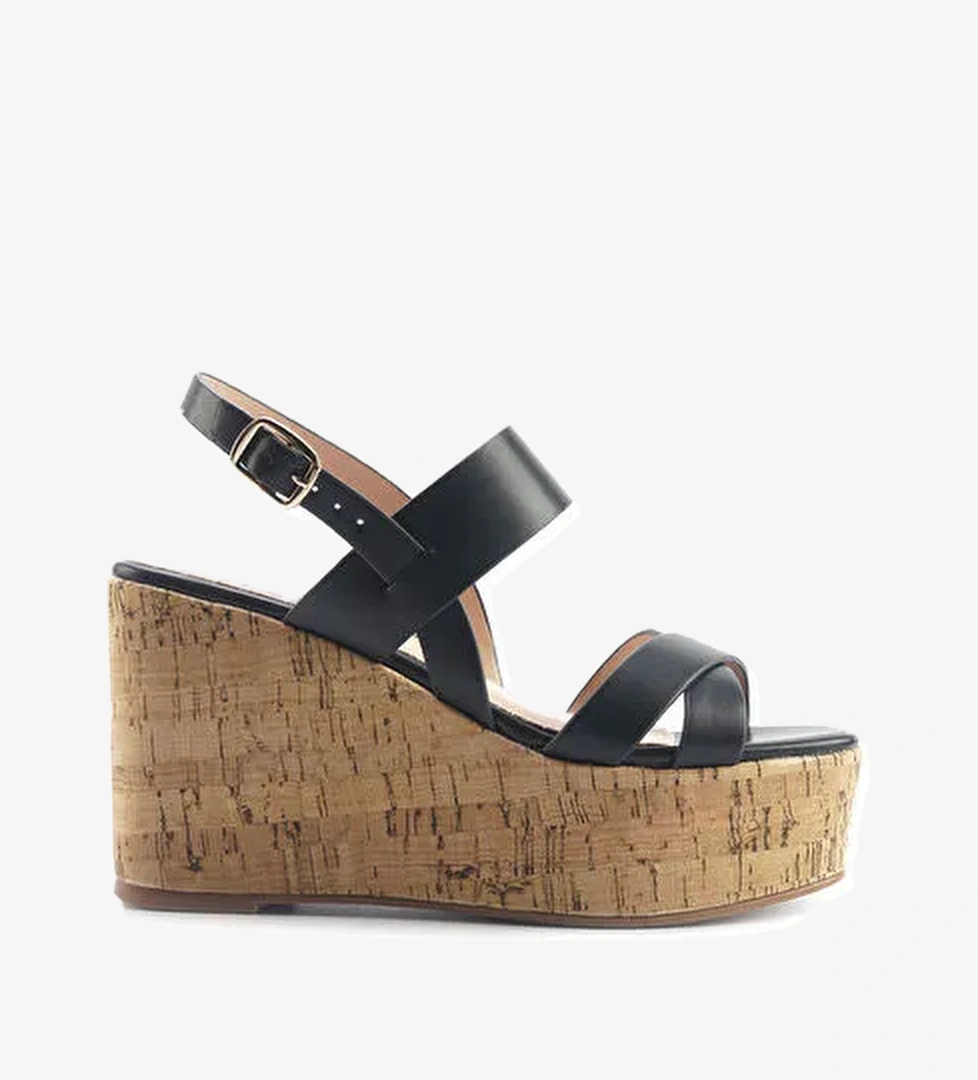 MONSA 5FX Siyah Kadın Dolgu Topuk Sandalet - Görsel 1